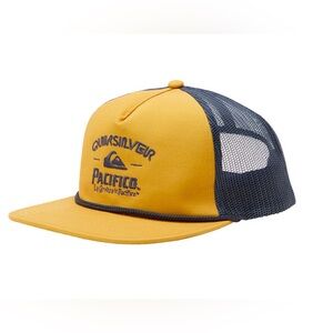 Quiksilver x Pacifica Clara Snapback Trucker Hat Yellow Navy Mesh Cap NWOT GRAIL